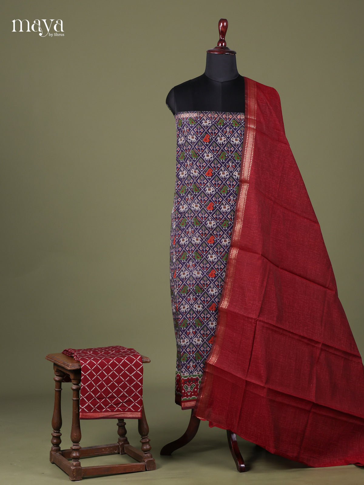 Blue & Red - Art Modal Salwar Unstitch