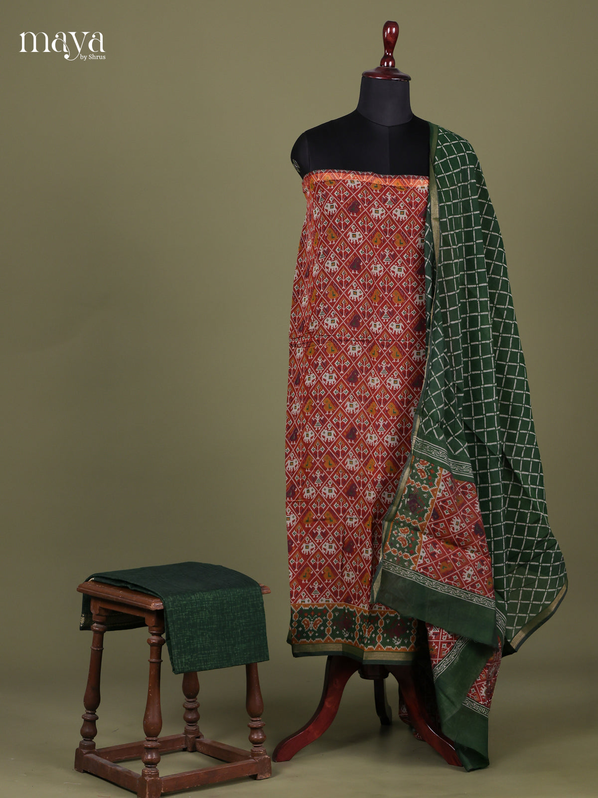 Maroon & Green - Art Modal Salwar Unstitch