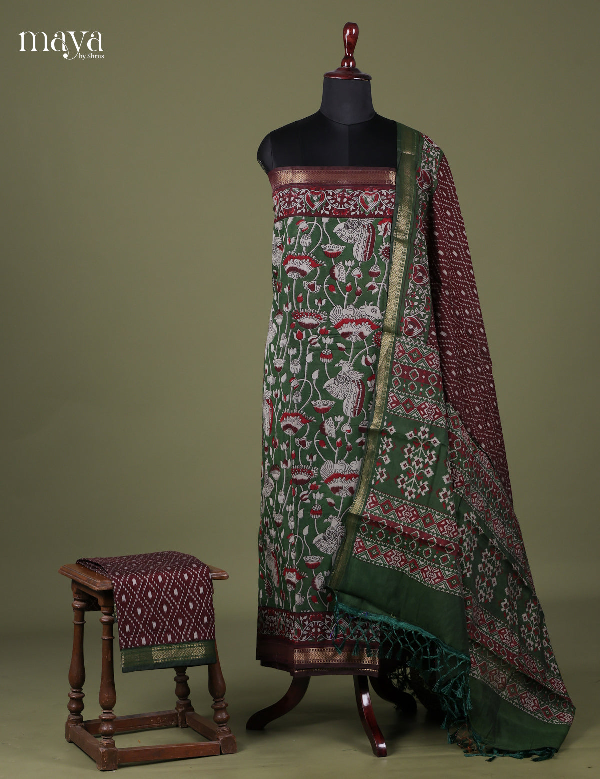 Green & Maroon - Art Modal Salwar Unstitch
