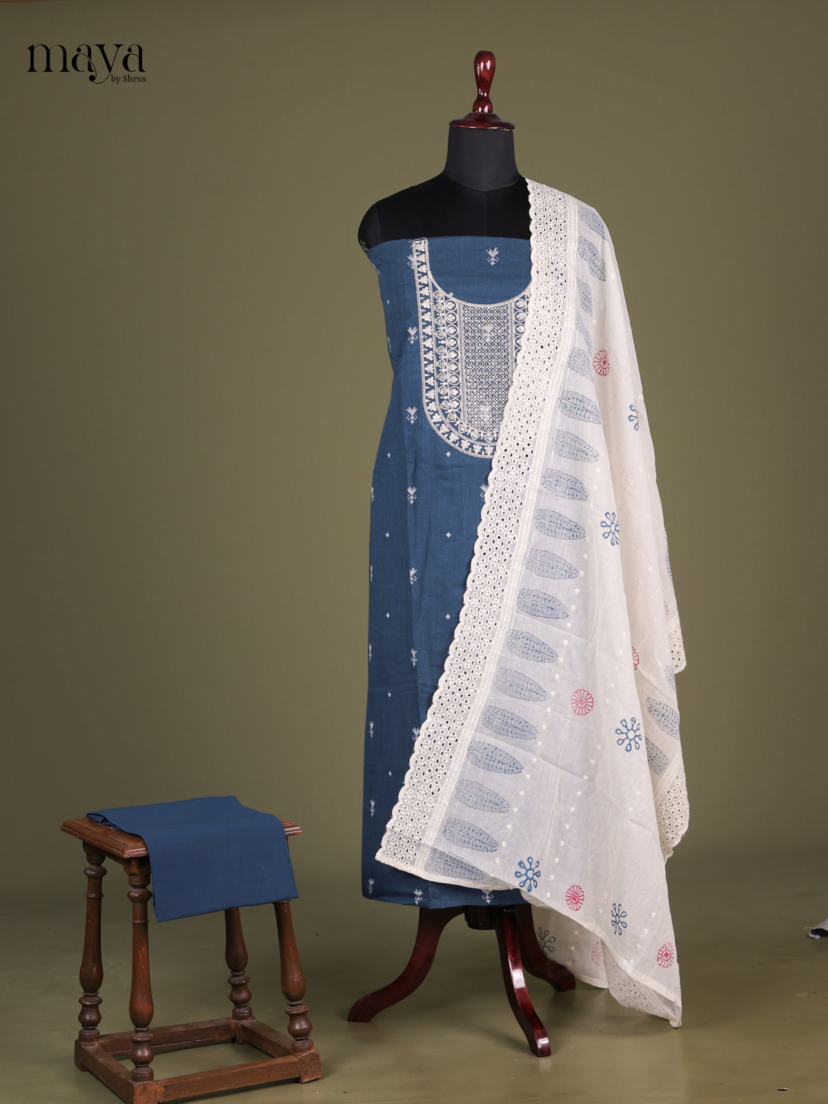 Blue & White - Cotton salwar Unstiitched