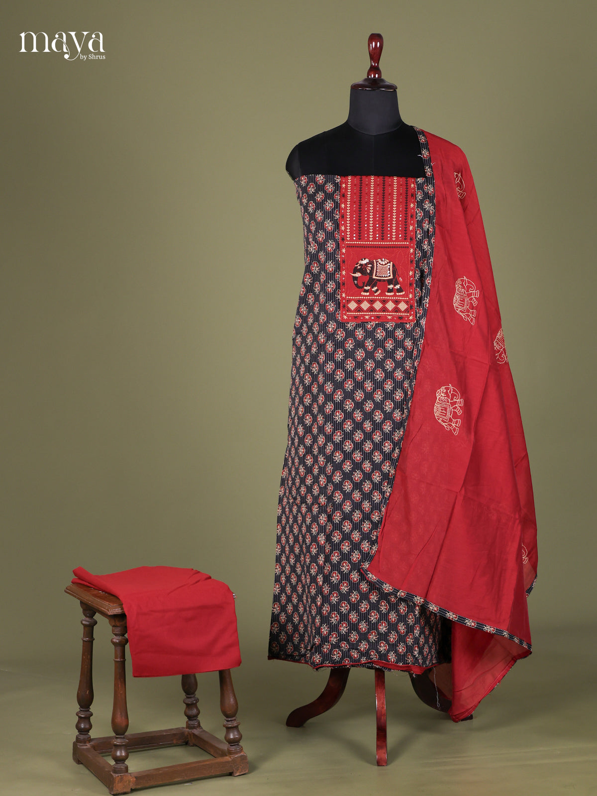 Black & Red - Cotton salwar Unstitched