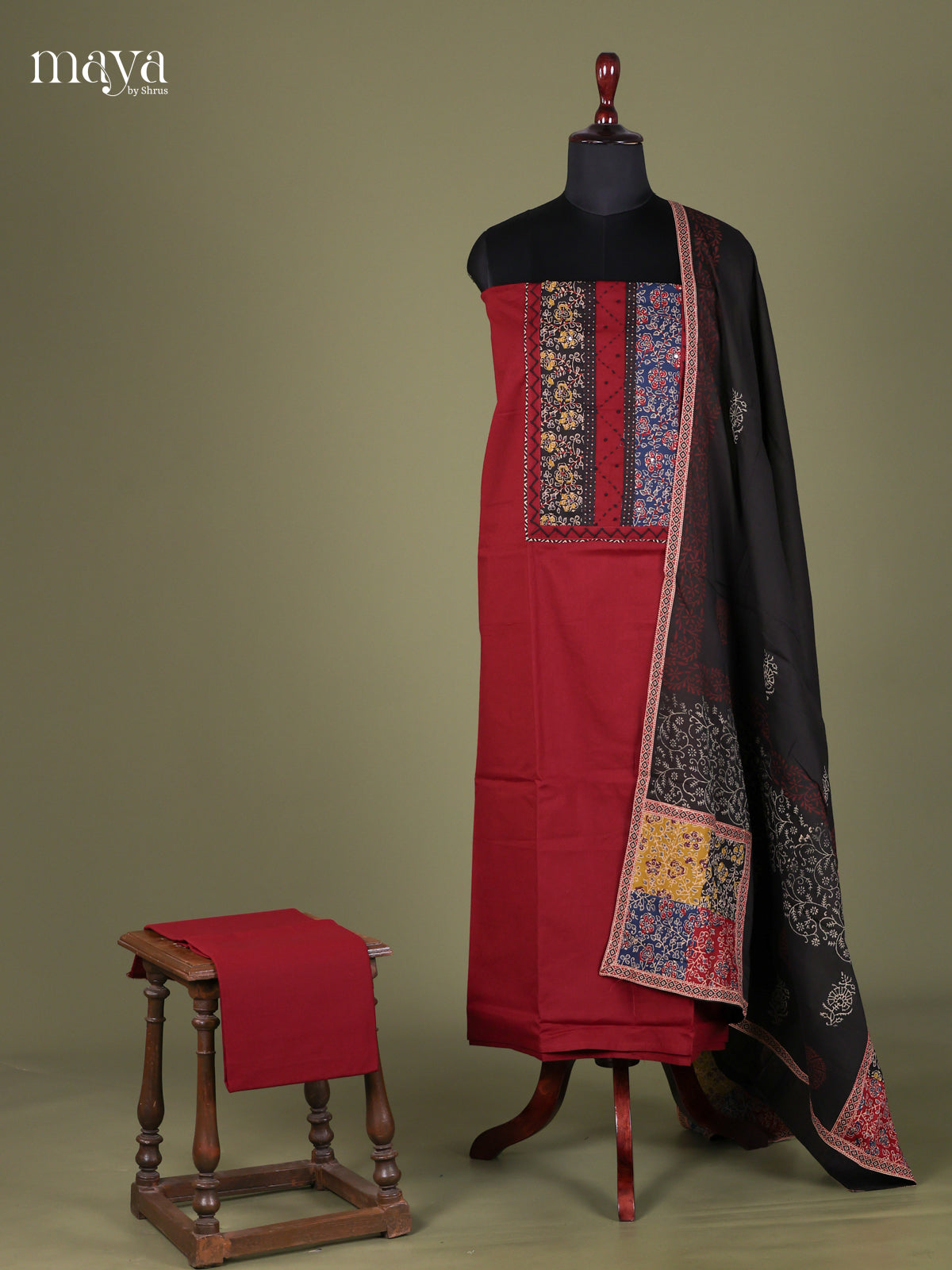 Red & Black - Cotton salwar Unstitched
