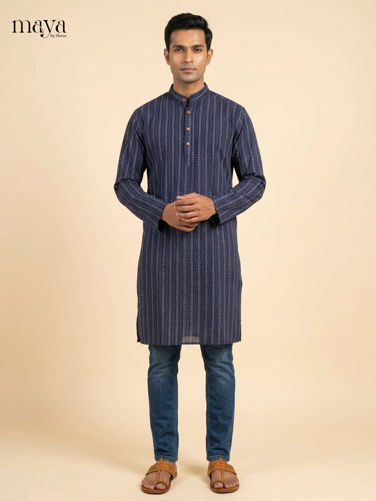 Stunning Blue stripes pattern Readymade Mens Kurta