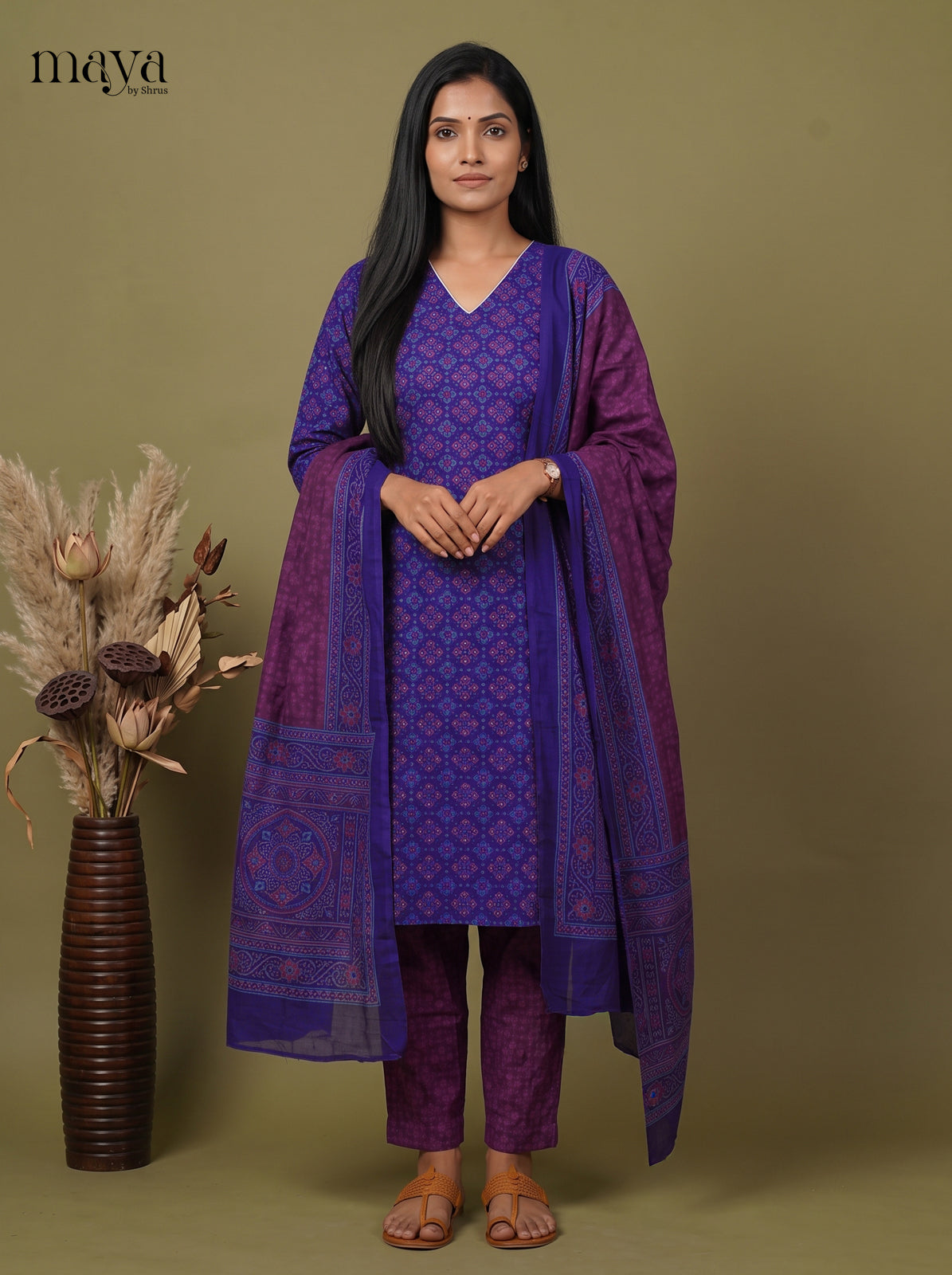 Beautiful Blue & Purple Semi Patola Readymade 3PC Suits with floral print