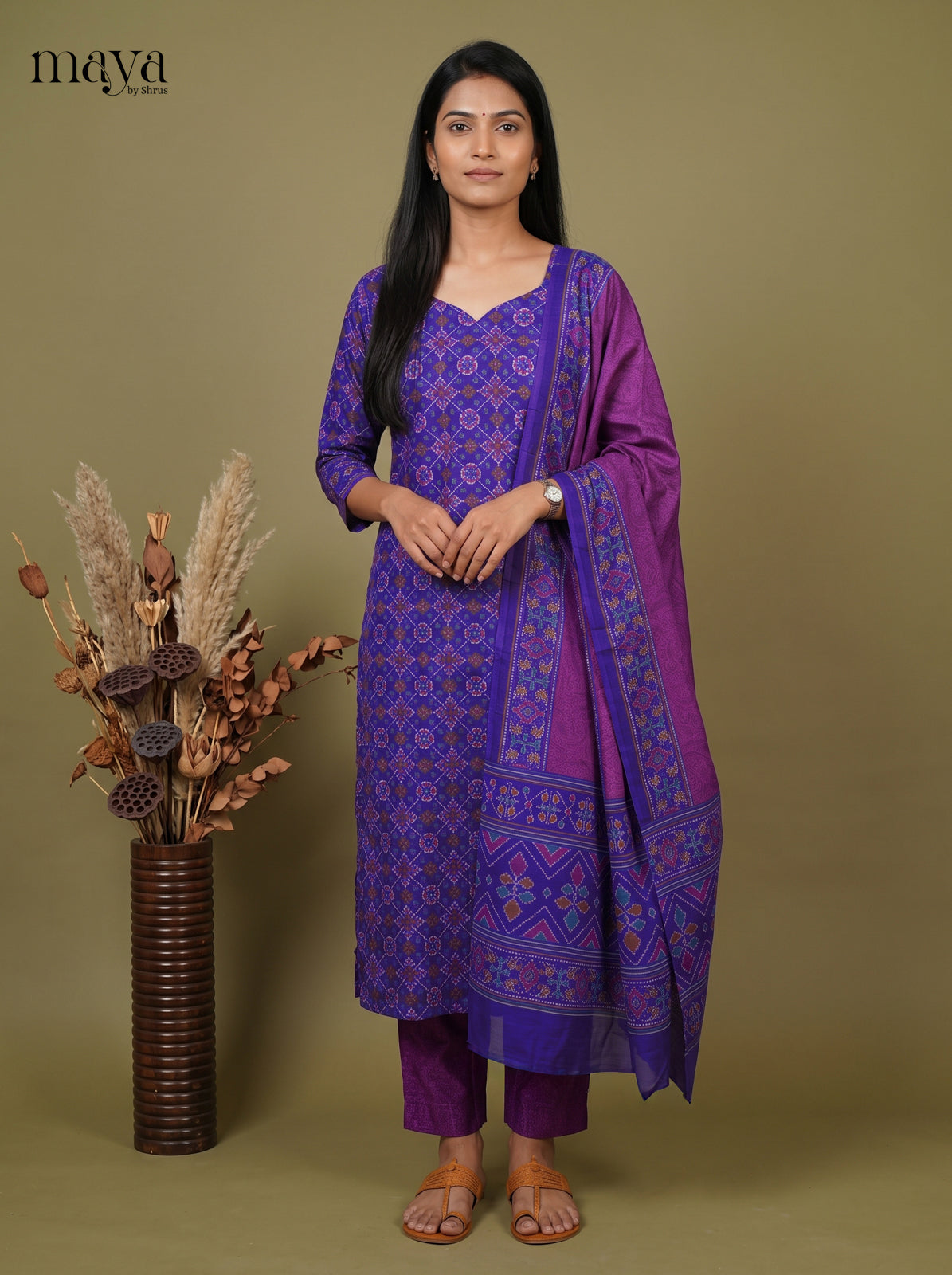 Trendy Blue Semi Patola Readymade 3PC Suits with floral print