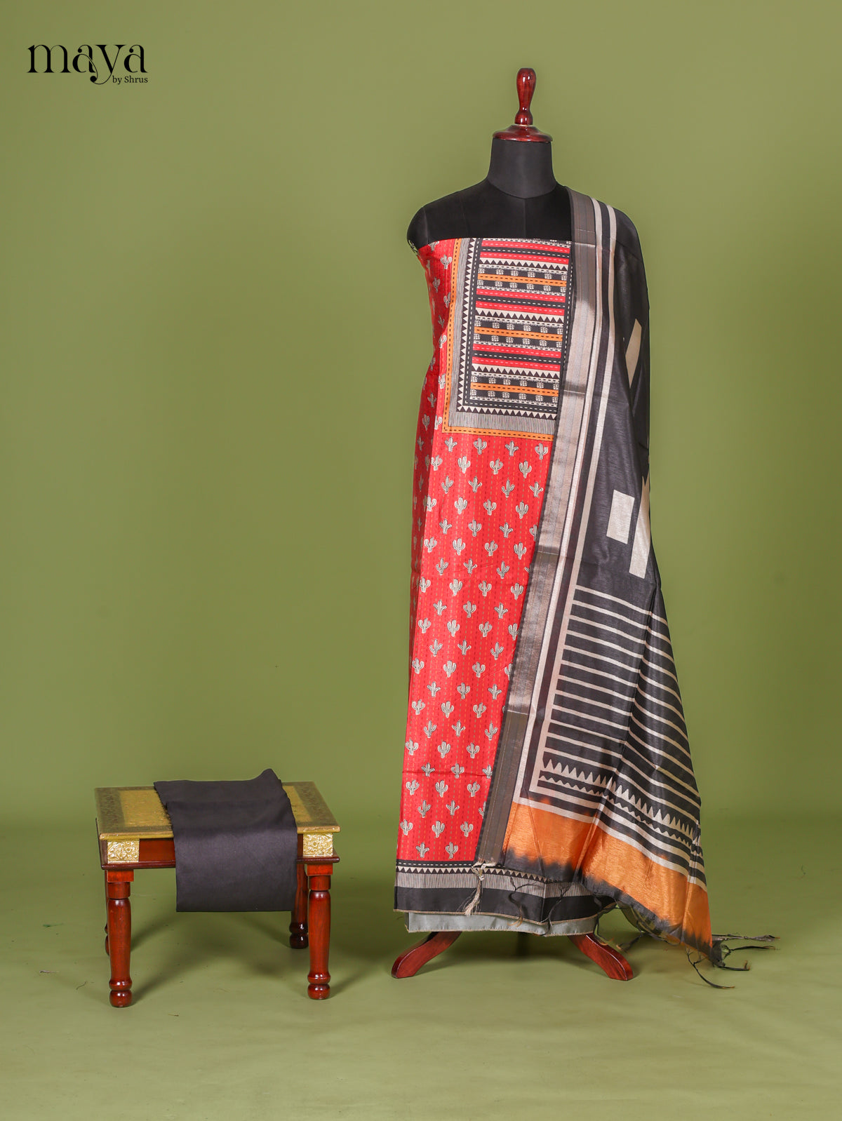 Red Semi Tussar Salwar - MEJ04040