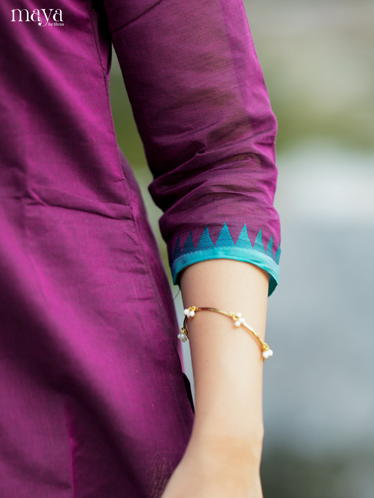 Exquisite Wine & Blue Chettinad Cotton Readymade Kurti Set With Dupatta