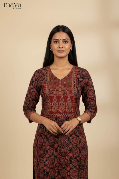 Charming Black & Red Ajrakh Printed Readymade Cotton Kurti