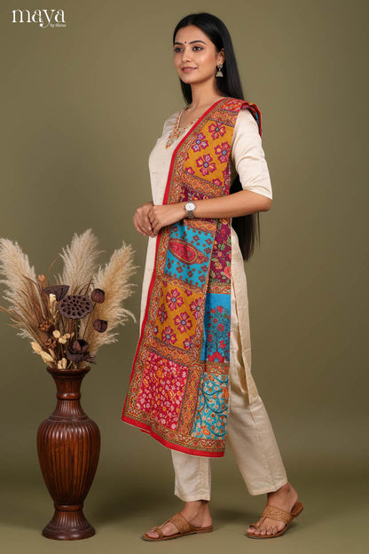 Breezy Cream Party Wear 3 Piece Salwar Suit With Embroidered Neck