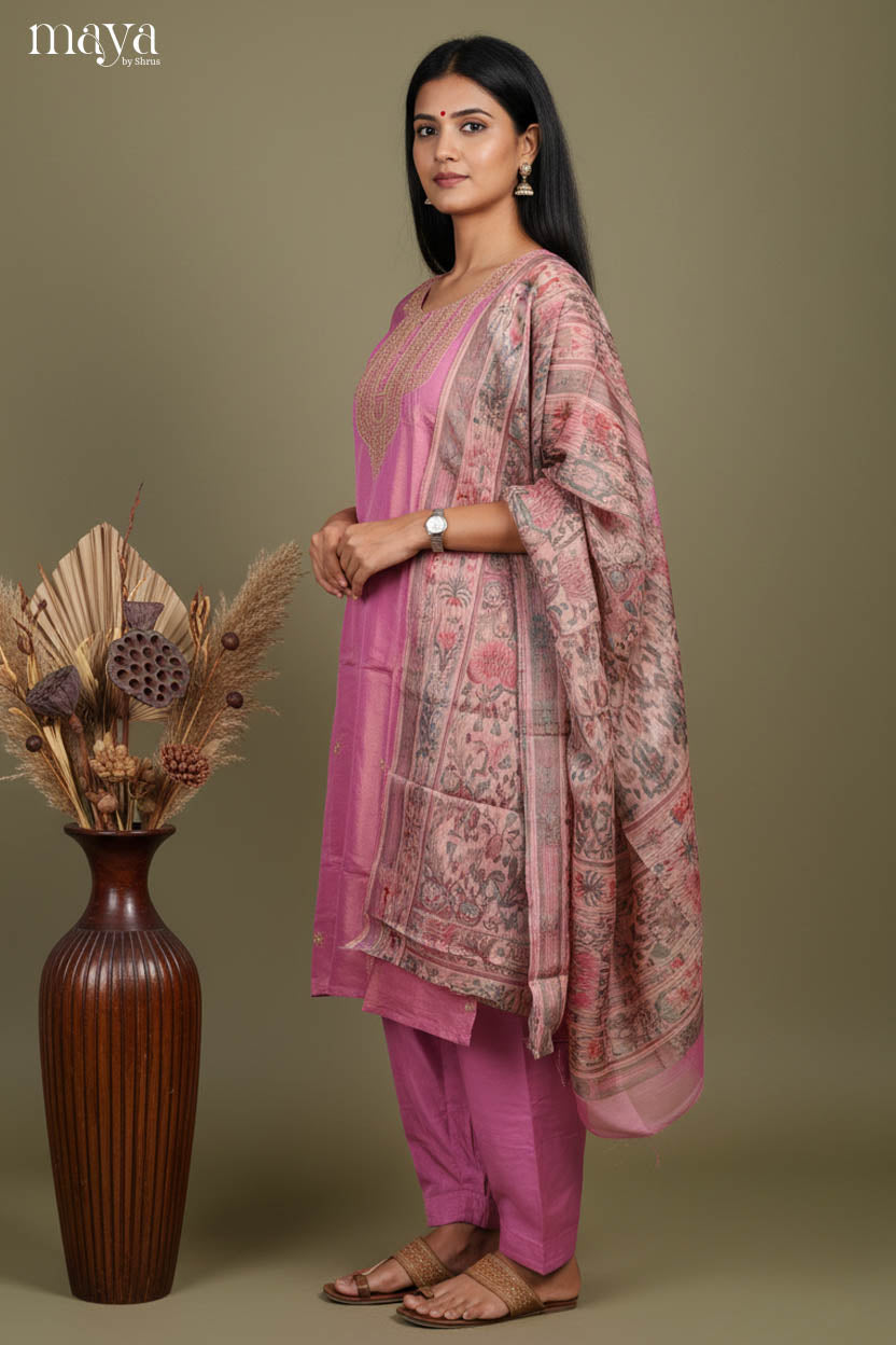 Festive Onion Pink party wear salwar suit With Embroidered Neck