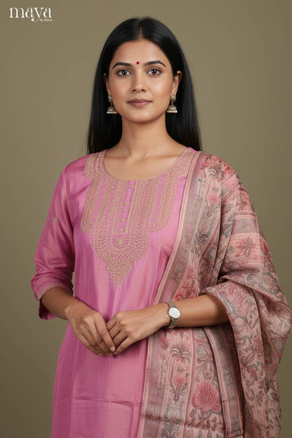 Festive Onion Pink party wear salwar suit With Embroidered Neck