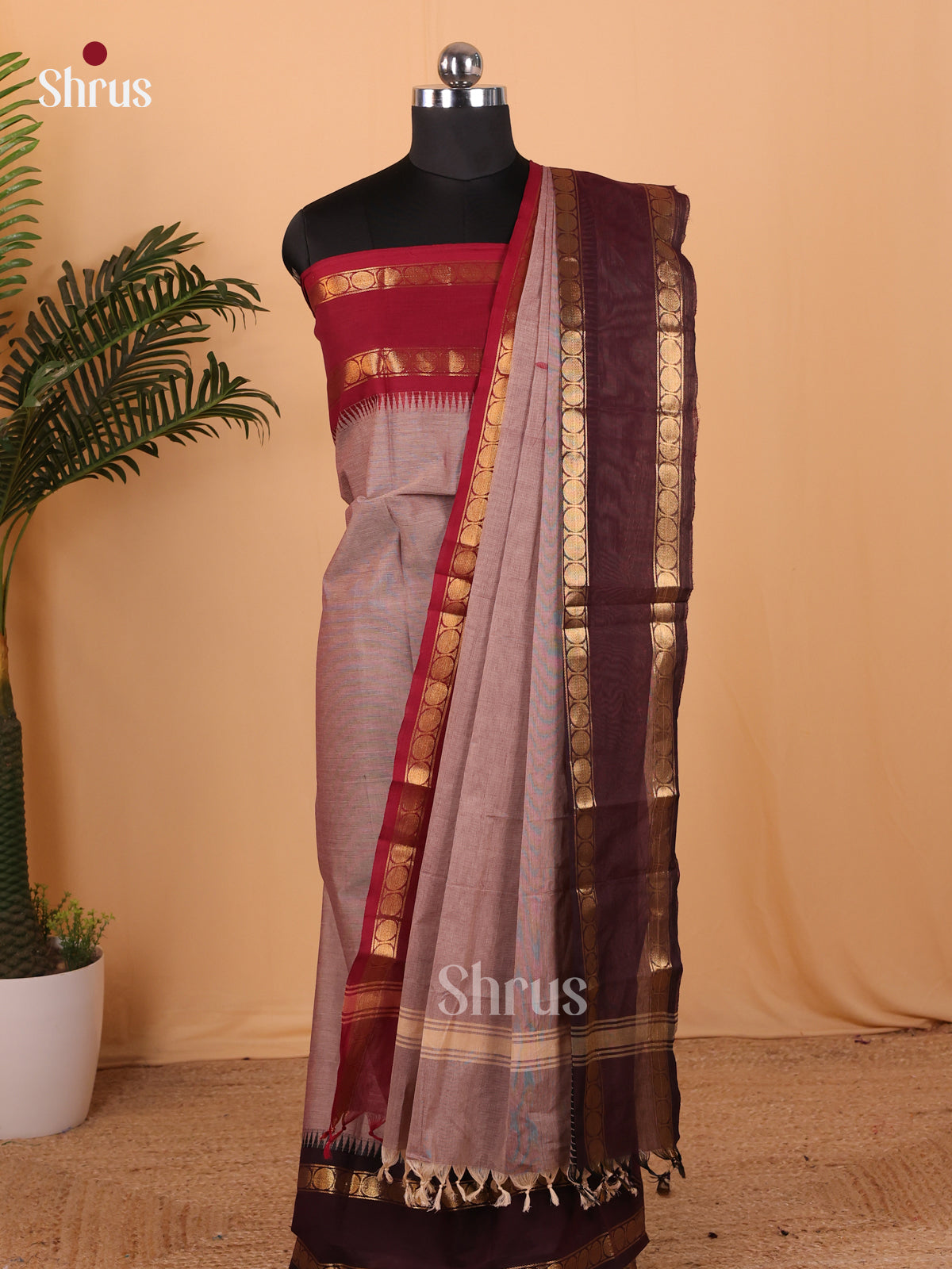 Mild Lavender & Brown Chettinad Cotton Unstitched Top & Dupatta - MCL18010 - Shop on Shrus.com