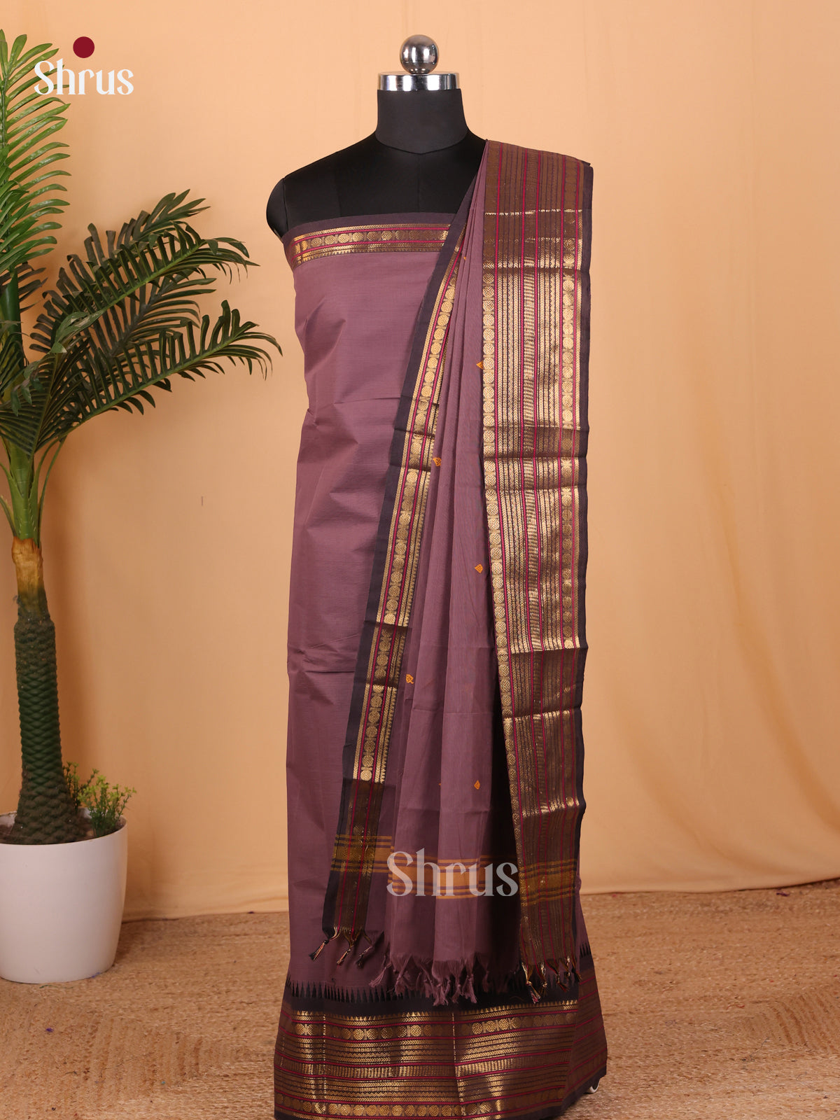 Dark Lavender Chettinad Cotton Unstitched Top & Dupatta - MCL18015 - Shop on Shrus.com