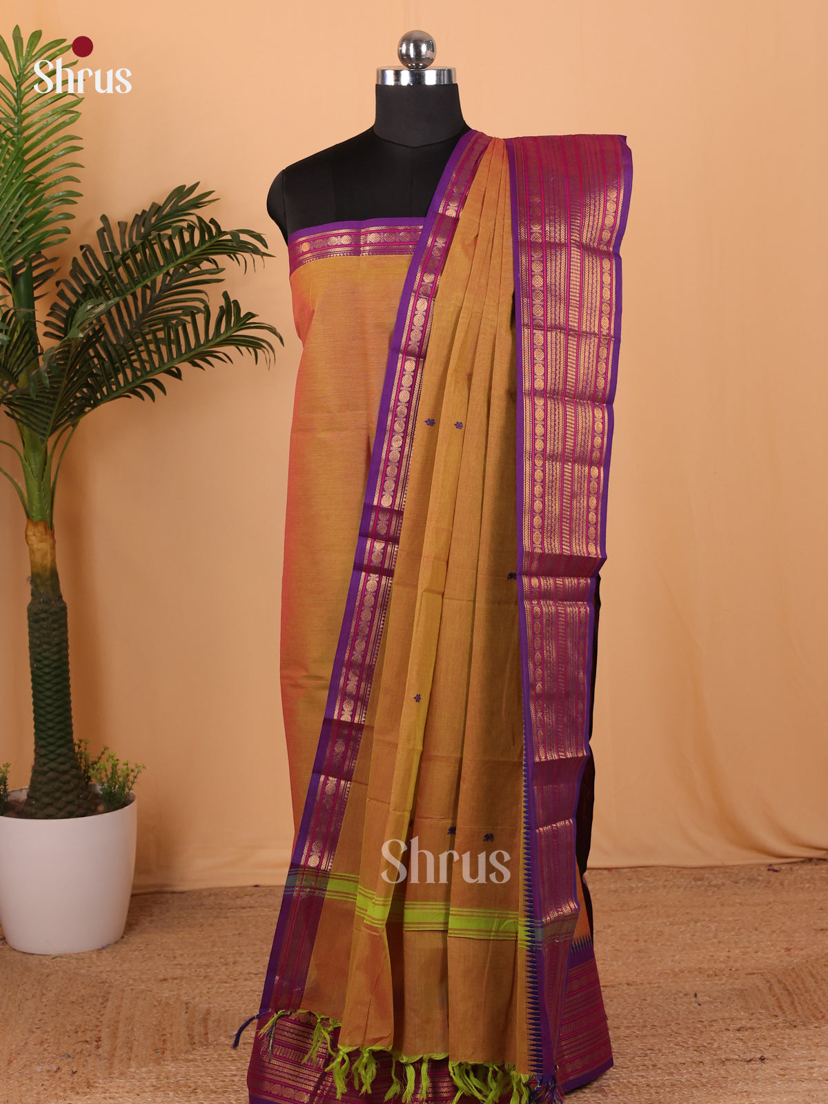 Mustard & Violet Chettinad Cotton Unstitched Top & Dupatta- MCL18027 - Shop on Shrus.com