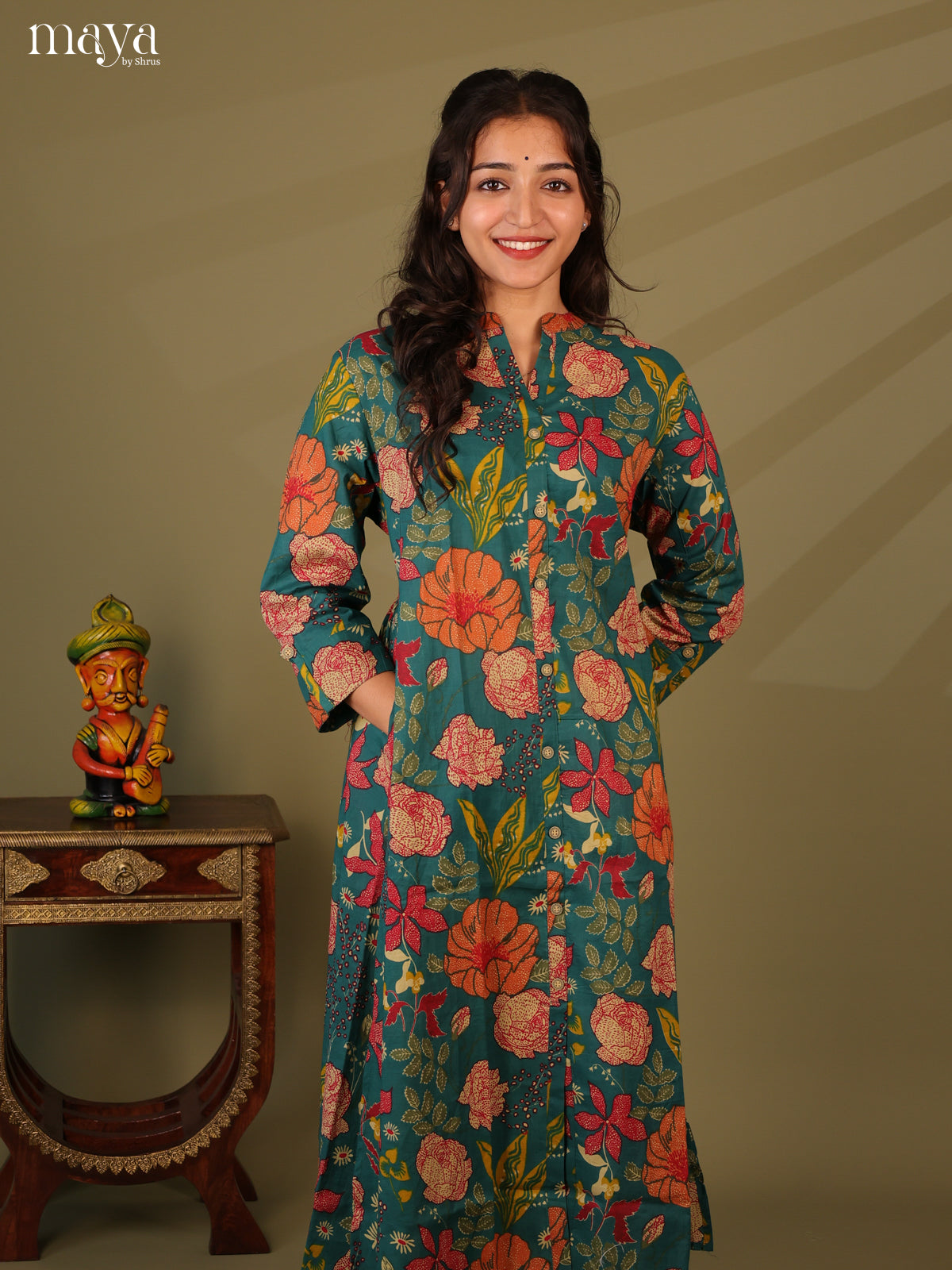 Floral Printed Green Cotton Kurti - Shop on Shrus.com