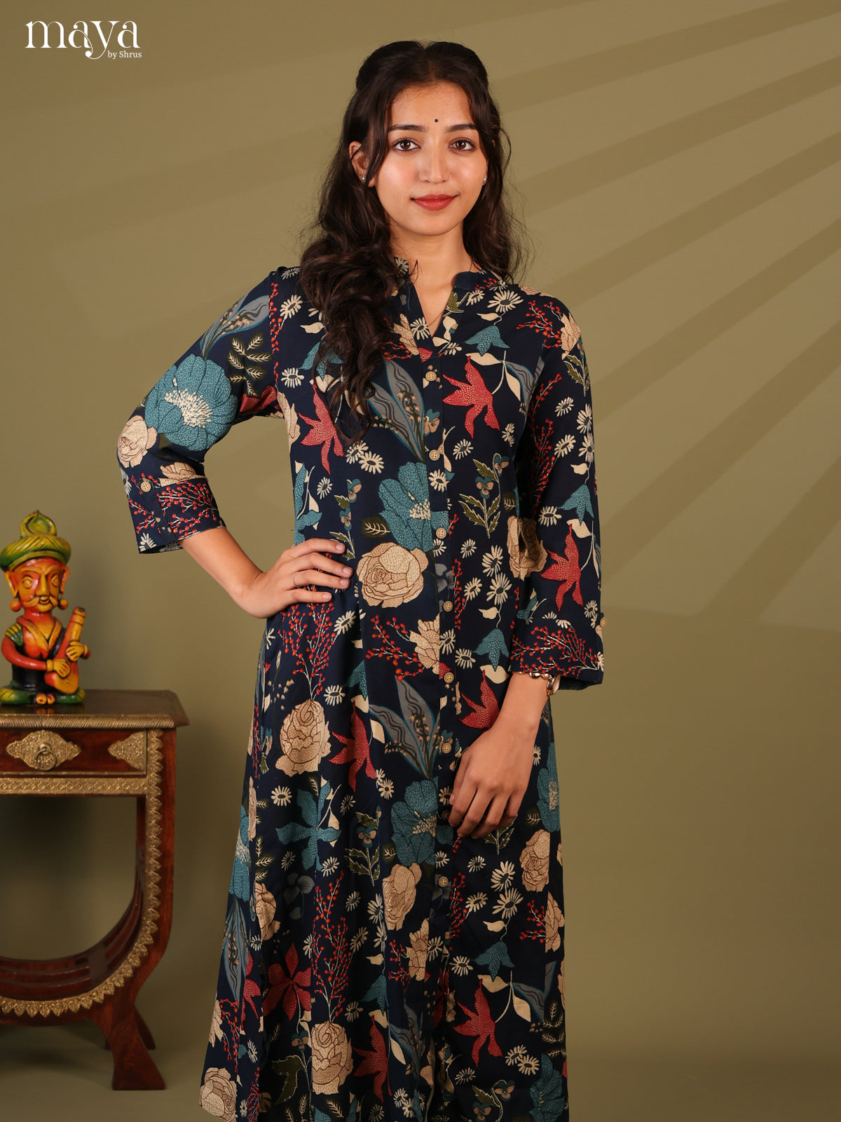 Floral Printed Blue Rayon Kurti - Shop on Shrus.com