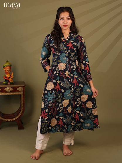 Floral Printed Blue Rayon Kurti - Shop on Shrus.com
