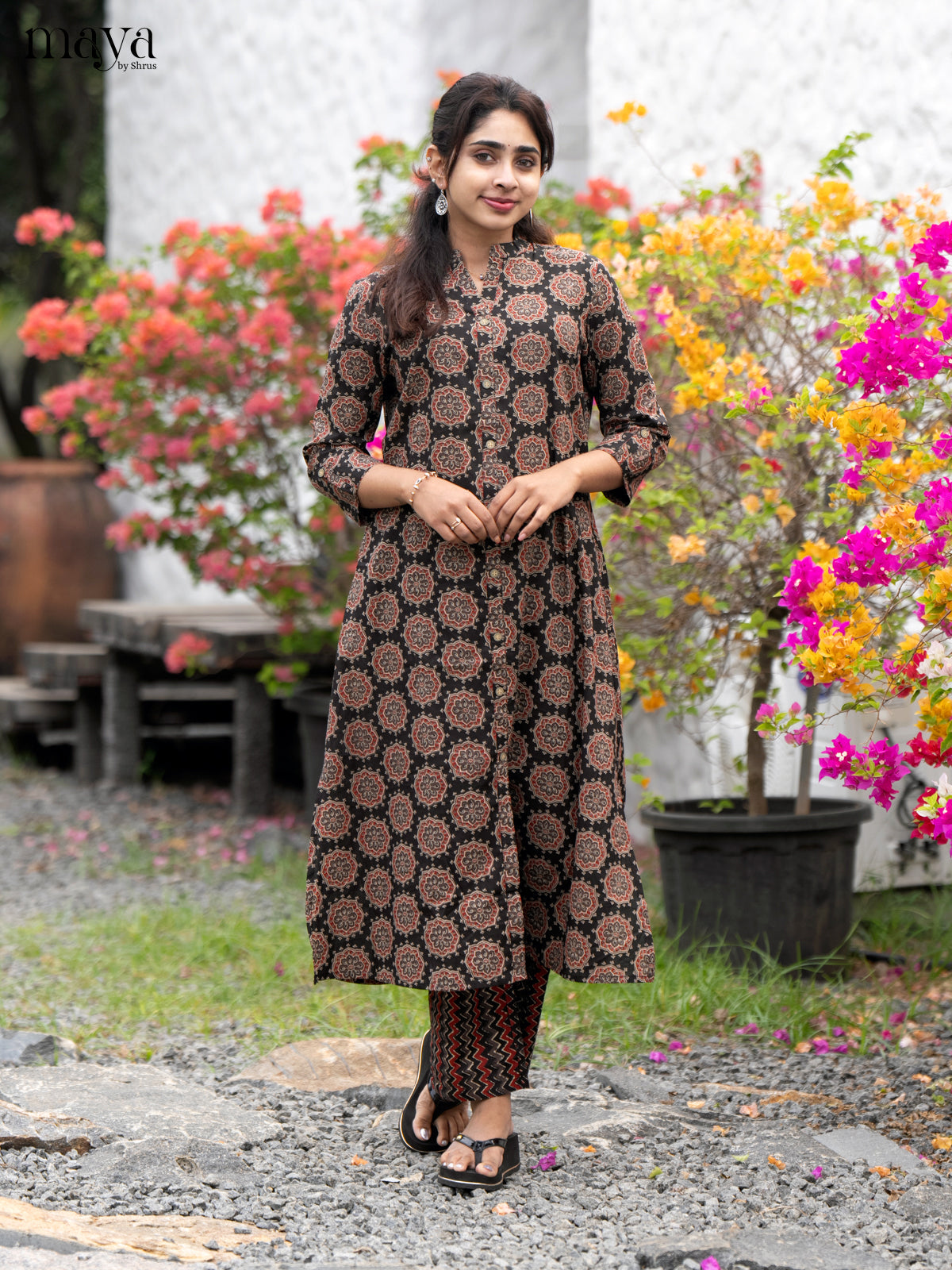 Brown Cotton 2Pc Salwar Suit with Ajrakh Print - Top & Bottom - Shop on Shrus.com