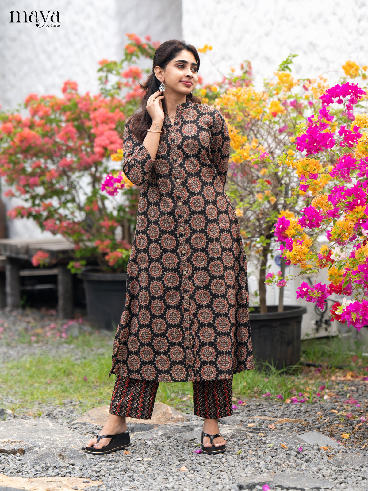 Brown Cotton 2Pc Salwar Suit with Ajrakh Print - Top & Bottom - Shop on Shrus.com