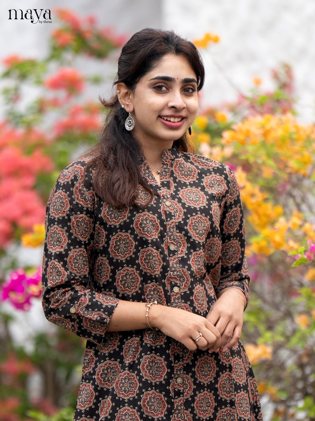 Brown Cotton 2Pc Salwar Suit with Ajrakh Print - Top & Bottom - Shop on Shrus.com