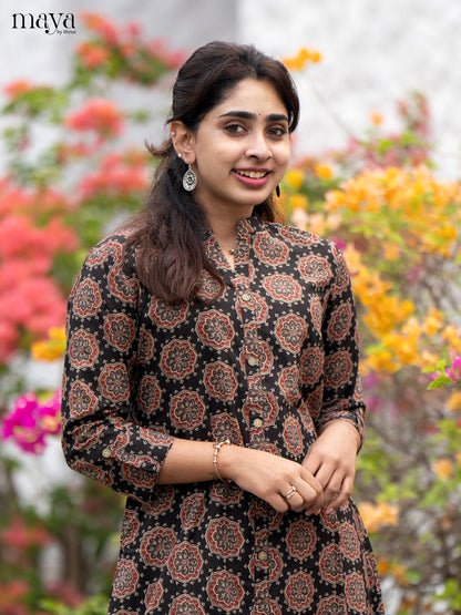 Brown Cotton 2Pc Salwar Suit with Ajrakh Print - Top & Bottom - Shop on Shrus.com