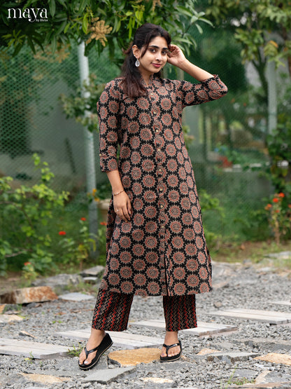 Brown Cotton 2Pc Salwar Suit with Ajrakh Print - Top & Bottom - Shop on Shrus.com