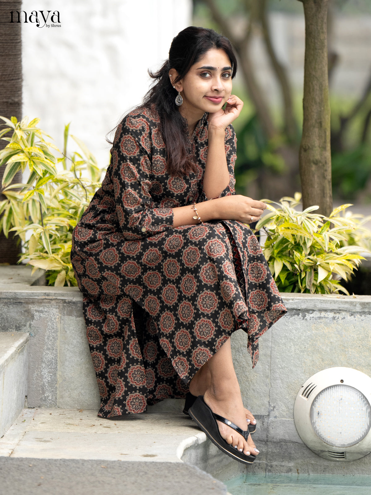 Brown Cotton 2Pc Salwar Suit with Ajrakh Print - Top & Bottom - Shop on Shrus.com