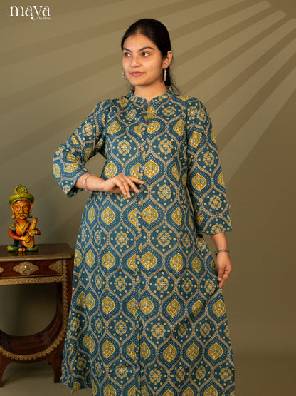 Blue Cotton 2Pc Salwar Suit with Ajrakh print - Top & Bottom - Shop on Shrus.com