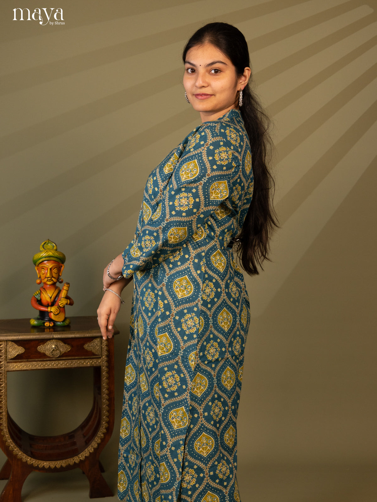 Blue Cotton 2Pc Salwar Suit with Ajrakh print - Top & Bottom - Shop on Shrus.com