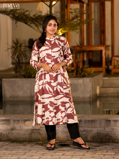 Cream Floral Printed Cotton Kurti - Shop on Shrus.com