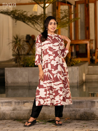Cream Floral Printed Cotton Kurti - Shop on Shrus.com