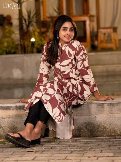 Cream Floral Printed Cotton Kurti - Shop on Shrus.com