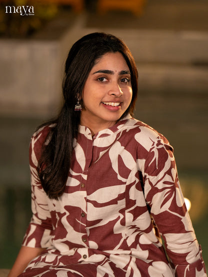 Cream Floral Printed Cotton Kurti - Shop on Shrus.com