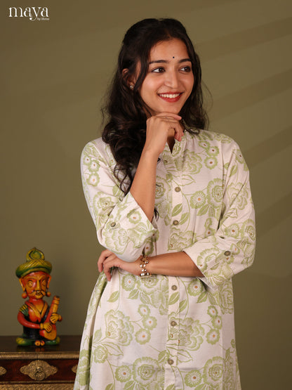 Floral Printed White Cotton Kurti - Shop on Shrus.com