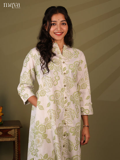 Floral Printed White Cotton Kurti - Shop on Shrus.com