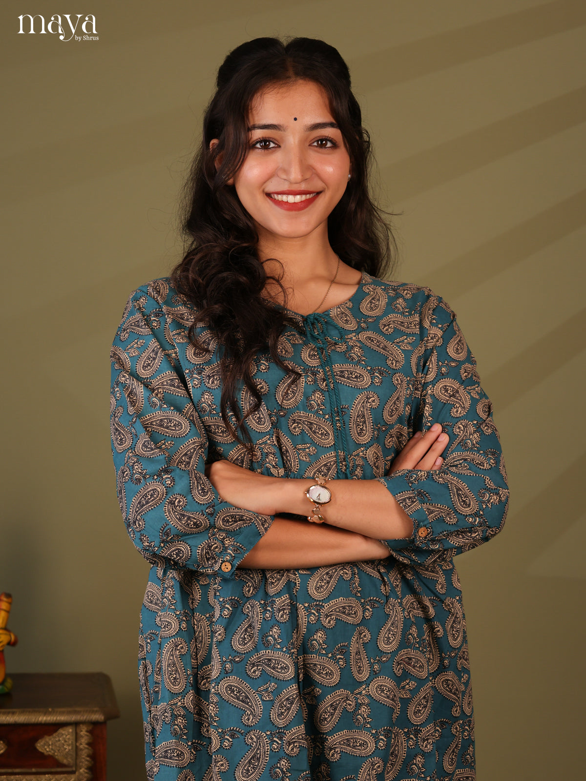 Ajrakh Printed Blue Cotton Short Kurti - Shop on Shrus.com