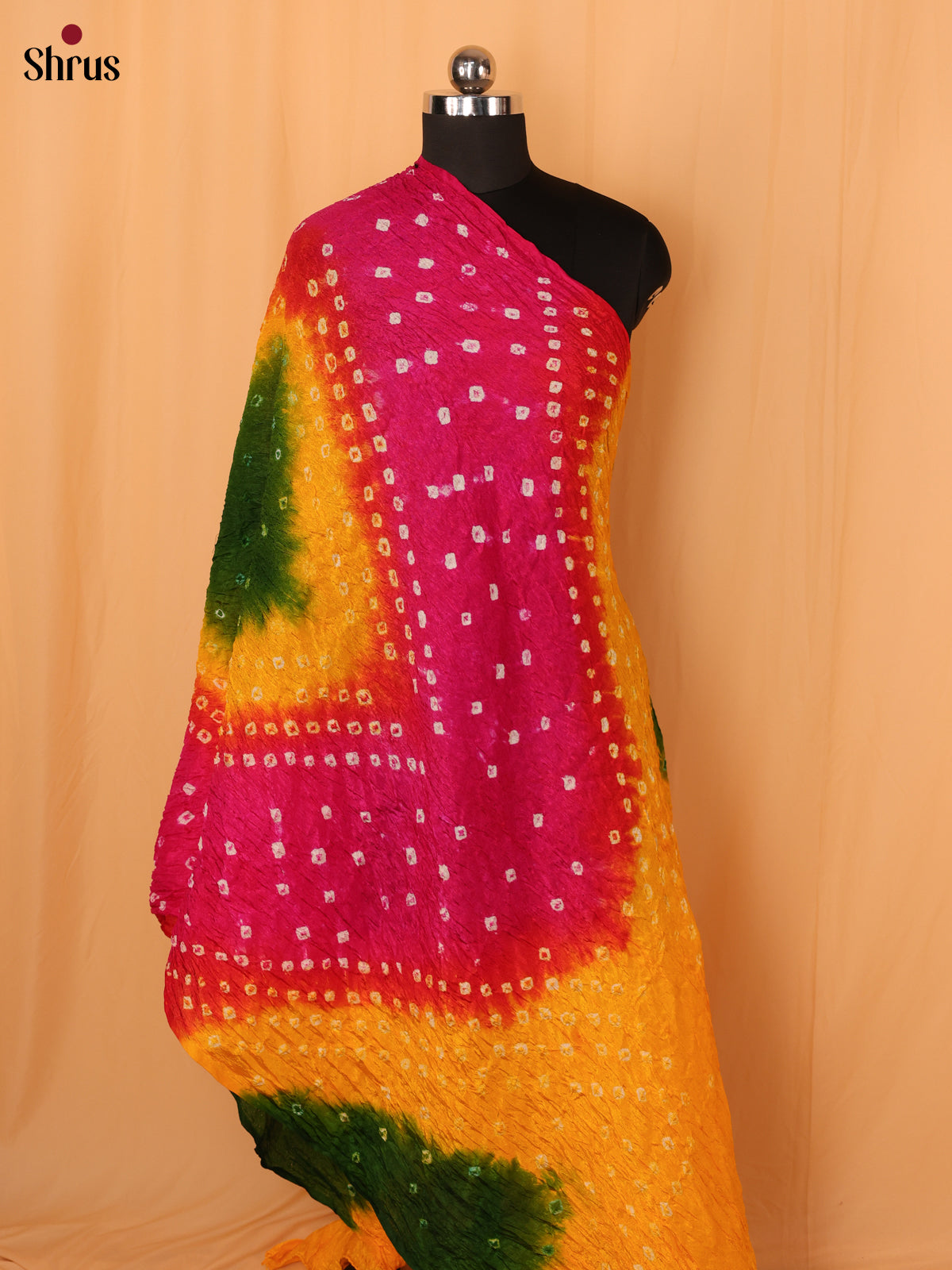 Pink With Yellow Bandhani Synthetic Dupatta - Shop on Shrus.com