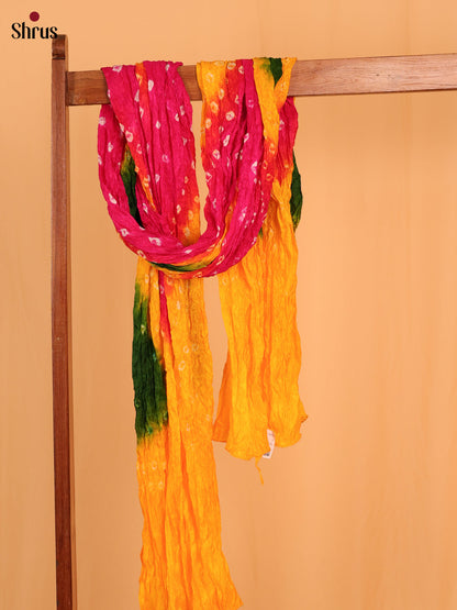 Pink With Yellow Bandhani Synthetic Dupatta - Shop on Shrus.com