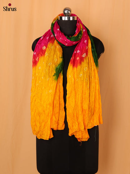 Pink with Yellow Bandhani Synthetic Dupatta - Shop on Shrus.com