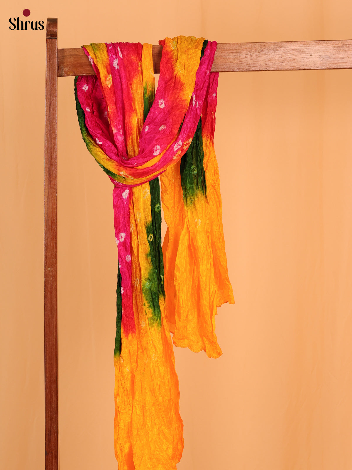 Pink with Yellow Bandhani Synthetic Dupatta - Shop on Shrus.com