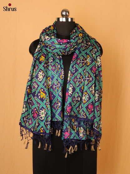 Green with Blue Patola Cotton Mix Dupatta - Shop on Shrus.com