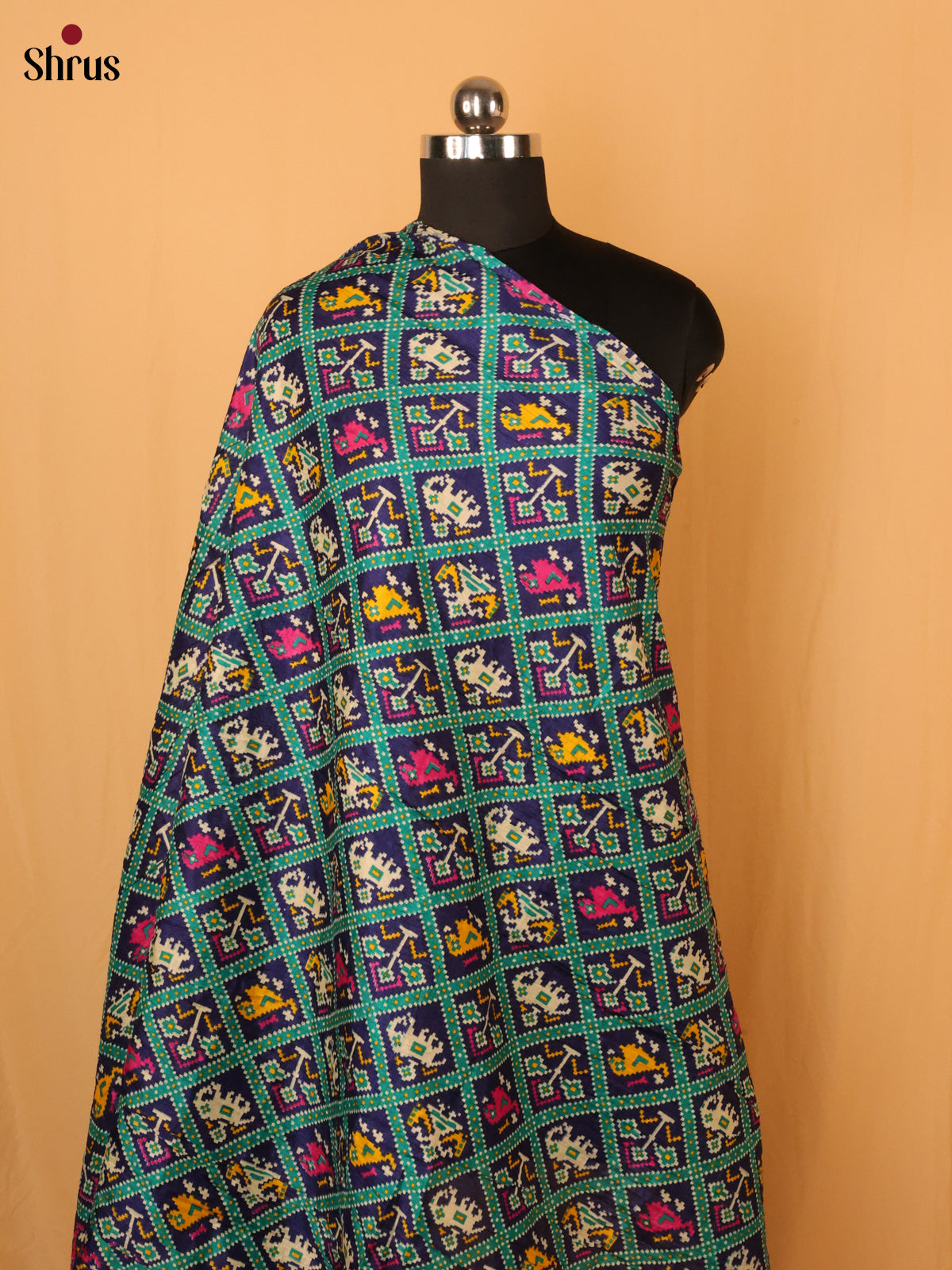 Green with Blue Patola Cotton Mix Dupatta - Shop on Shrus.com