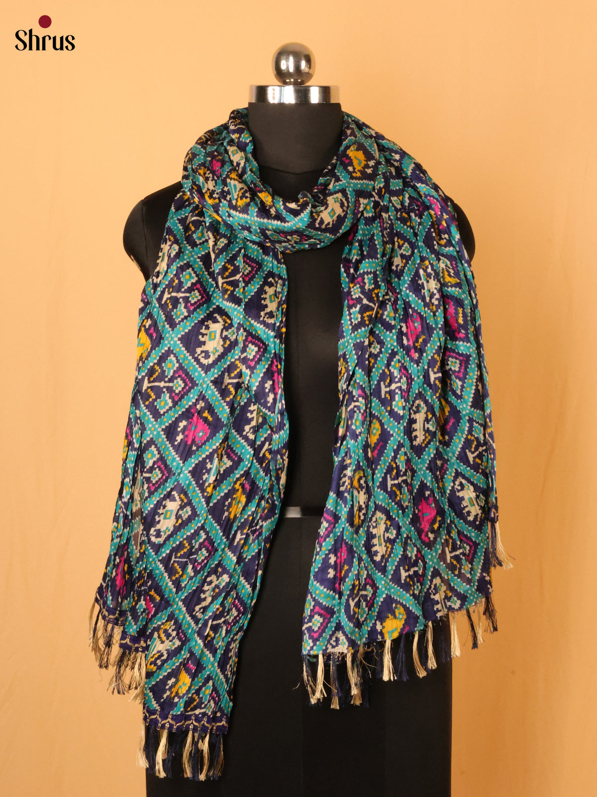 Green With Blue Patola Cotton Mix Dupatta - Shop on Shrus.com