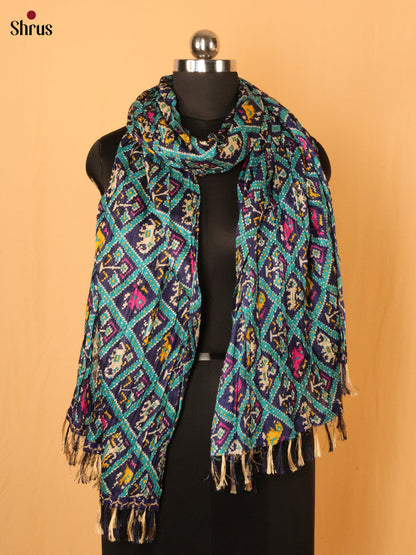 Green With Blue Patola Cotton Mix Dupatta - Shop on Shrus.com