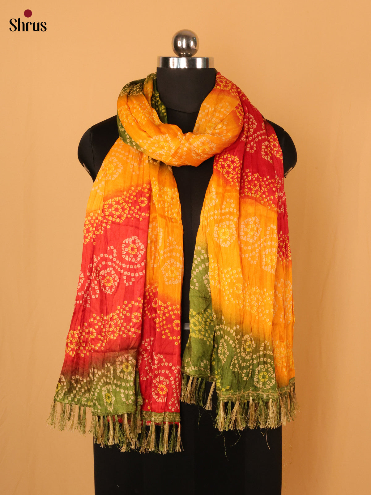 Yellow With Green Bandhani Cotton Mix Dupatta - Shop on Shrus.com