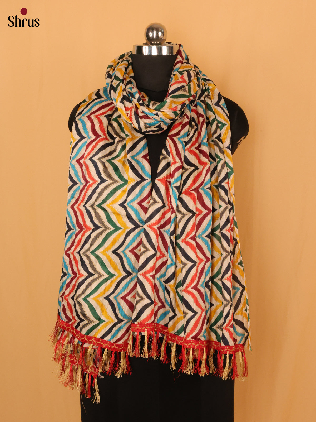 Multi colour Geometric Cotton Mix Dupatta - Shop on Shrus.com