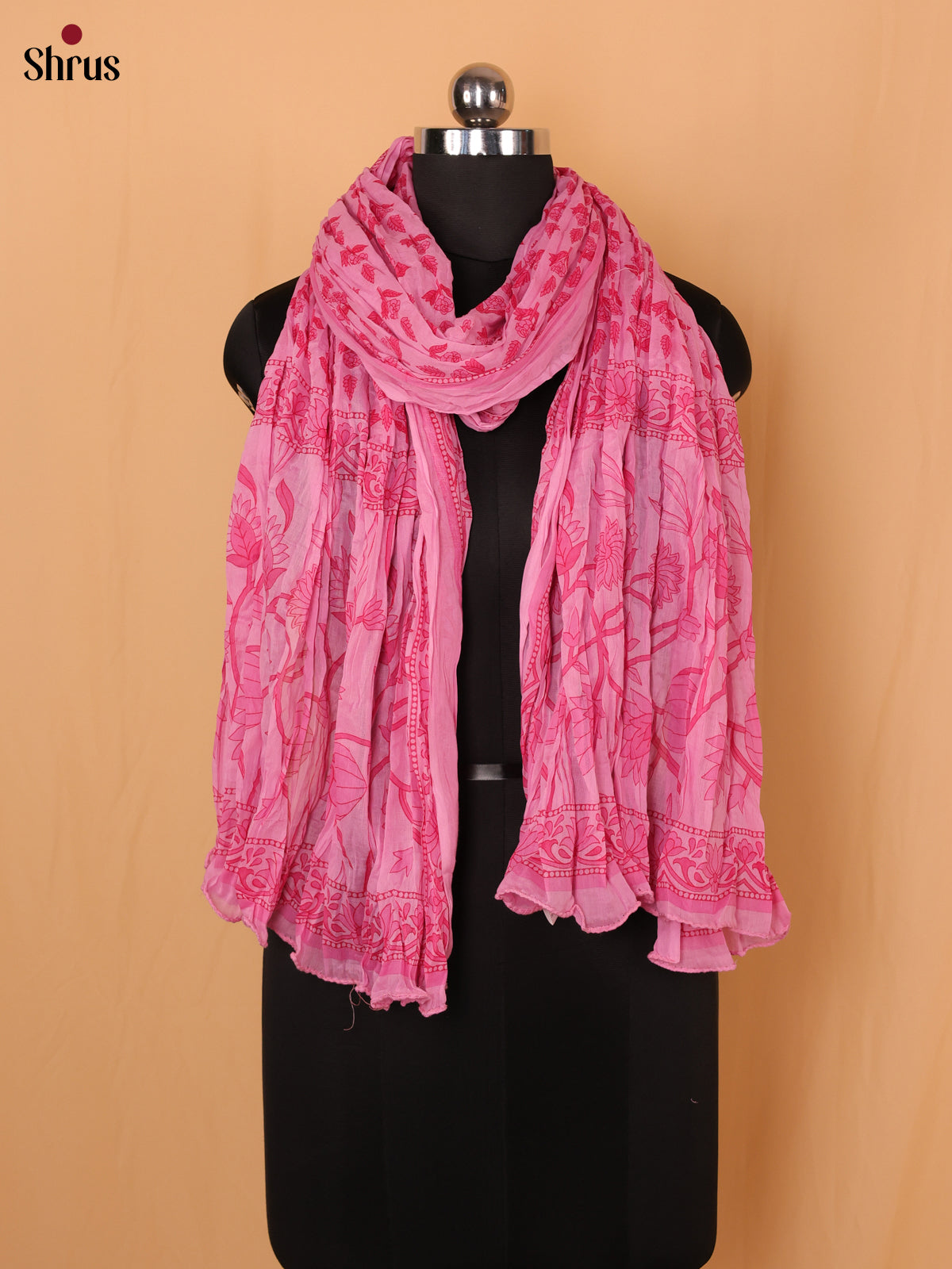 Pink Floral Print Cotton Dupatta - Shop on Shrus.com