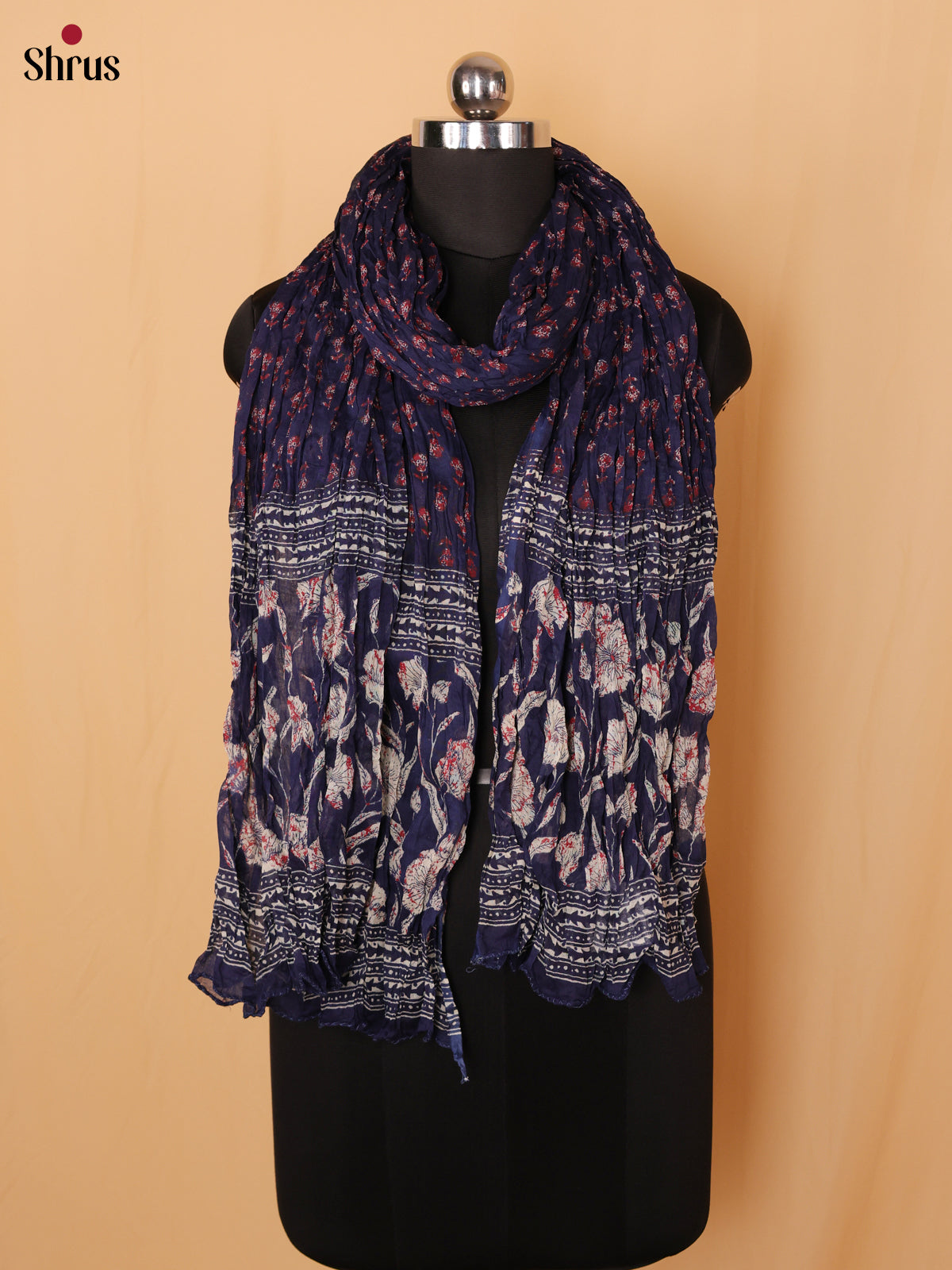 Blue Floral Print Cotton Dupatta - Shop on Shrus.com