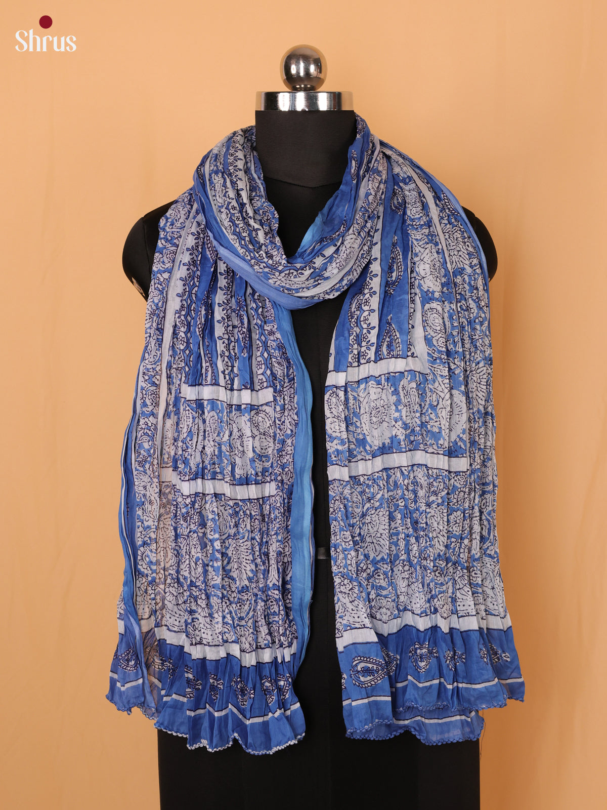 Blue Floral Print Cotton Dupatta - Shop on Shrus.com