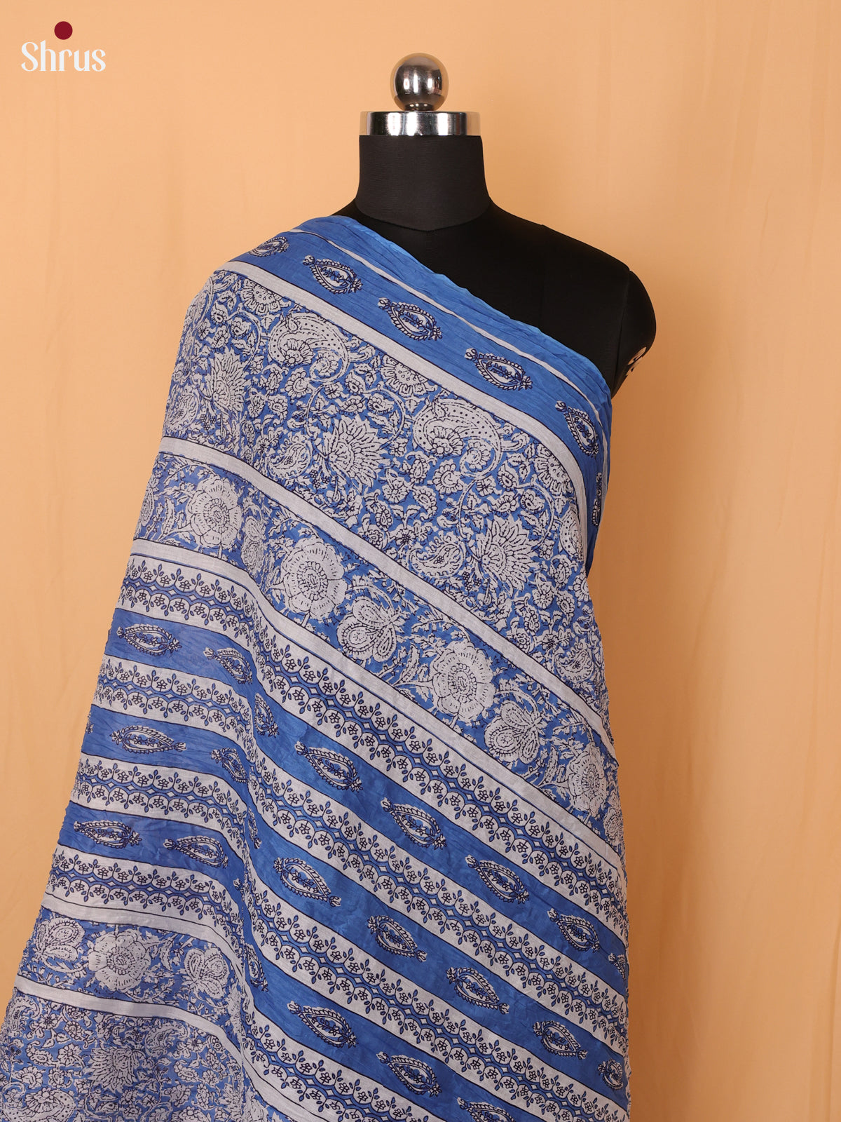 Blue Floral Print Cotton Dupatta - Shop on Shrus.com